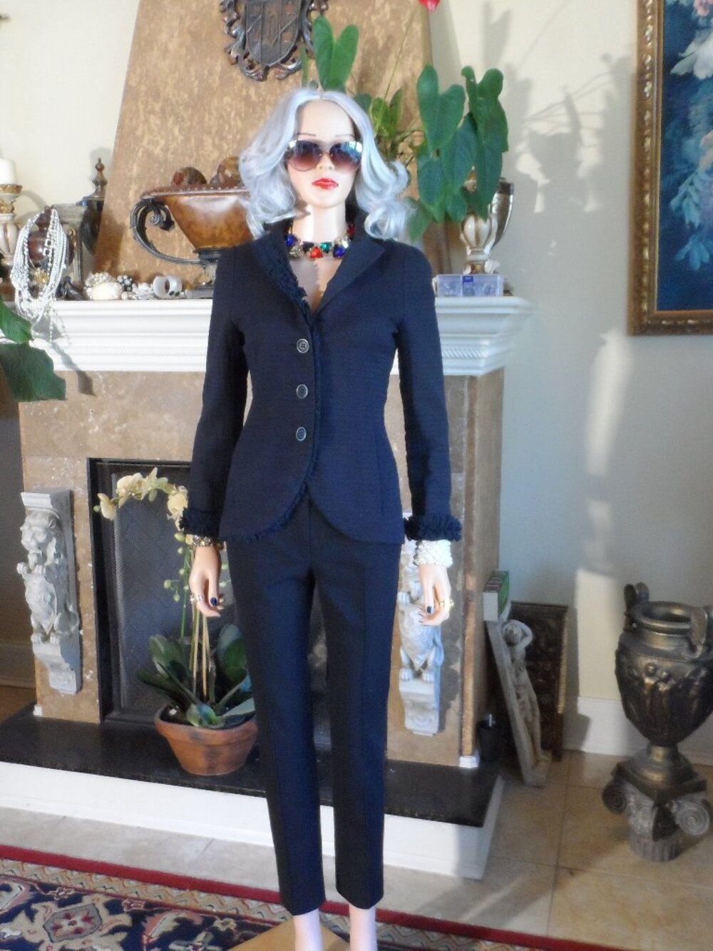 Akris Punto for Bergdorf Goodman Black Cotton Pant Suit Size 4